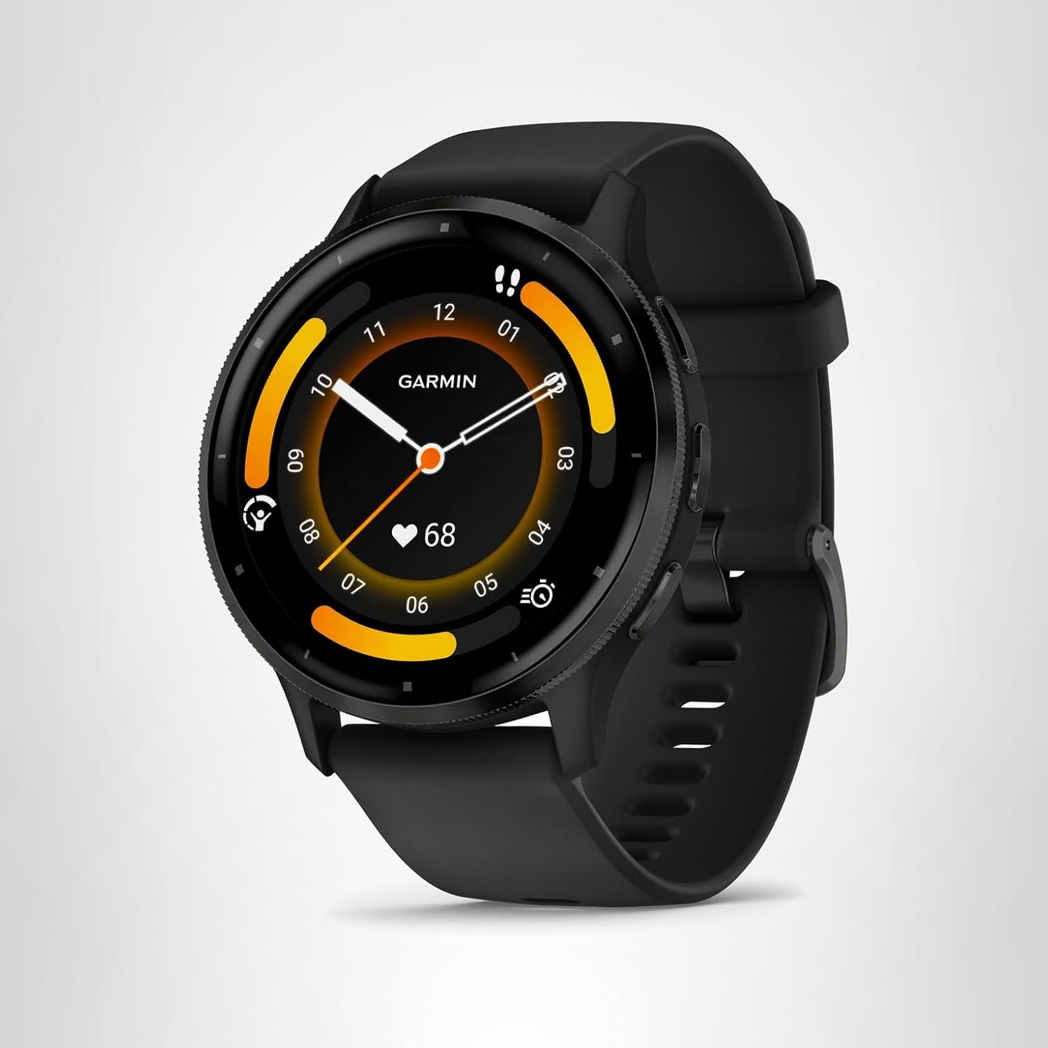 Garmin Venu 3 Slate Stainless Steel Bezel 1.4-Inch AMOLED Touchscreen Display Smart Watch with 45mm Black Case and Silicone Band<br>